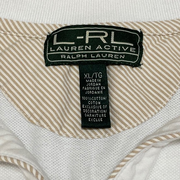 L-RL Active Set Women XL White Polo Shirt Beige Stripe Shorts Golf Tennis - Picture 11 of 12